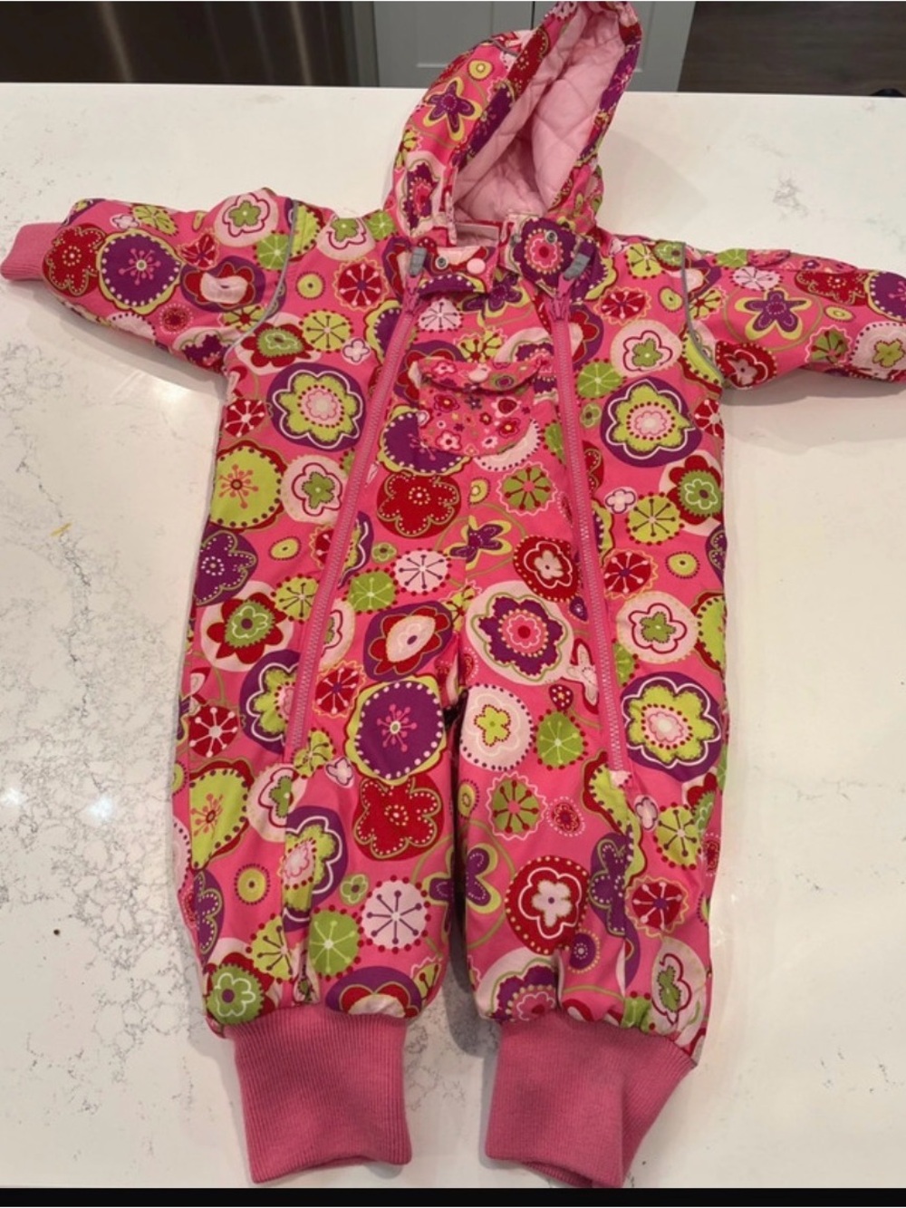 Hanna Andersson Pink Floral Quilted Hooded Baby One-Piece